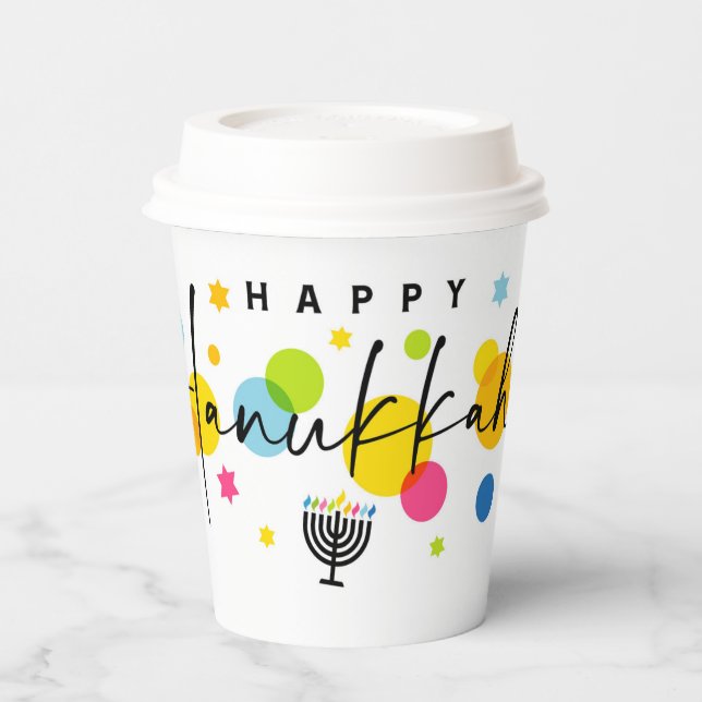 Gobelets En Papier Colorful Happy Hanukkah  (Gauche)