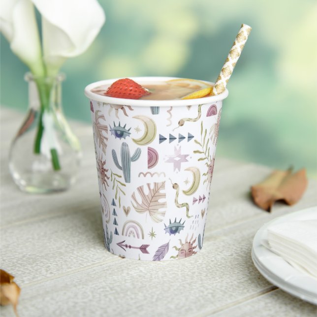 Gobelets En Papier Coloris Pastel Coloris Boho Bohemian Tasse en papi (Insitu)