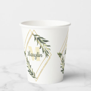 Gobelets En Papier Conception minimale de feuillage tropical Monogram