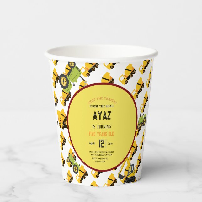 Gobelets En Papier Construction Dump Truck Party Boy Birthday  (Verso)