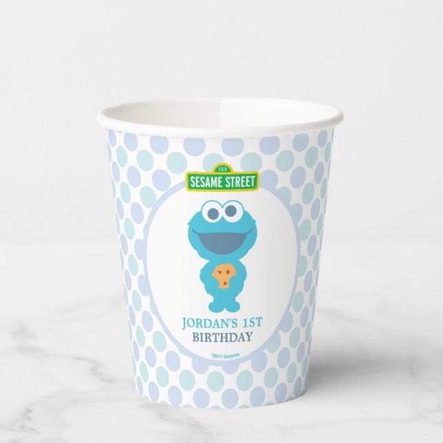 Gobelets En Papier Cookie Monster | Premier anniversaire du bébé (Gauche)