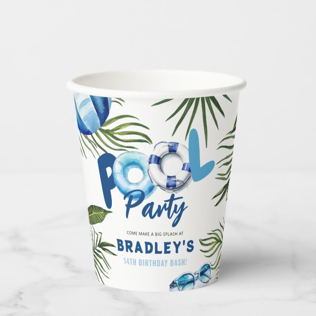 Gobelets En Papier Cool Dude Pool Party Boy Anniversaire (Recto)