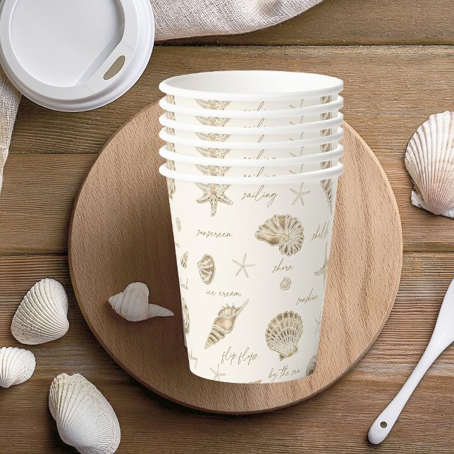 Gobelets En Papier Coques Starfish Sun Fun Texte Sandstone ID918 (Créateur téléchargé)