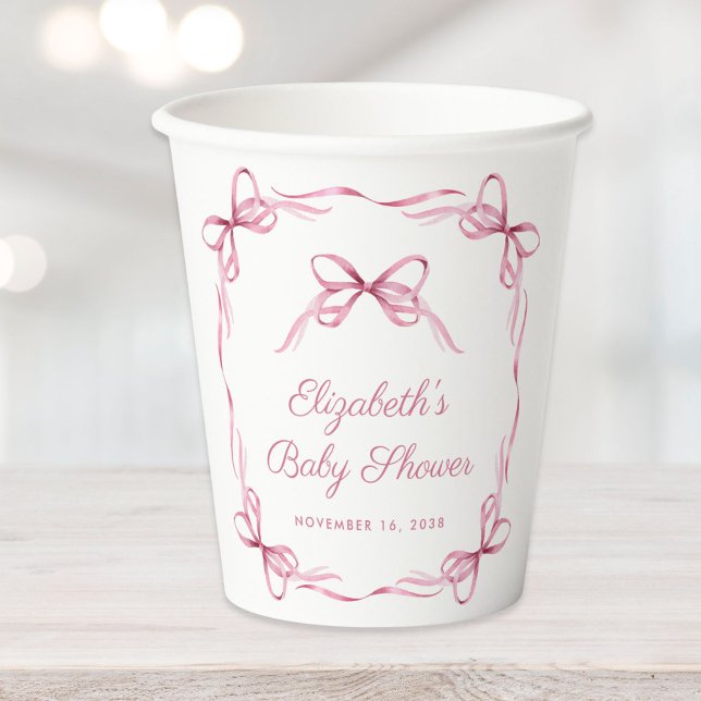 Gobelets En Papier Coquette Élégante Bows Rose Baby Girl Douche (Créateur téléchargé)