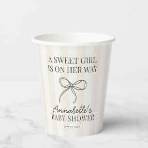 Gobelets En Papier Coquette noire Bow Beige Baby shower rayé