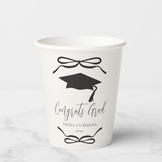 Gobelets En Papier Coquette noire et blanche Bow Girl Graduation Part (Recto)