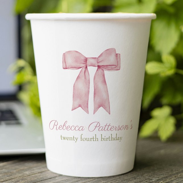 Gobelets En Papier Coquette Rose Aquarelle Bow Fête Anniversaire (coquette aesthetic pink bow party paper cup personalized party supplies tea party cute feminine bday)