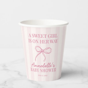 Gobelets En Papier Coquette Rose Bow Pastel Baby shower rayé