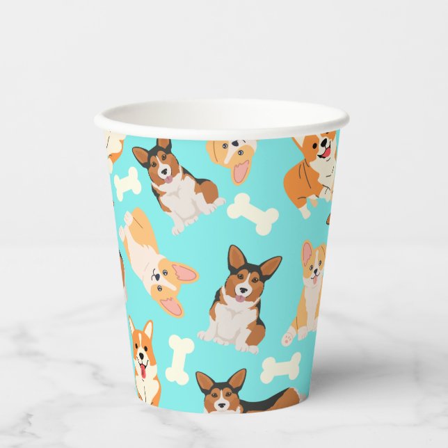 Gobelets En Papier Corgi Cute Motif À La Menthe (Recto)