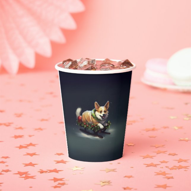 Gobelets En Papier Corgi neige de Noël hiver (Insitu)