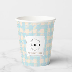 Gobelets En Papier Couleur pastel bleu pâle en vichy plaid à carreaux