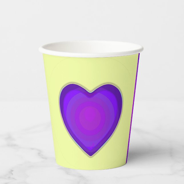 Gobelets En Papier Couleurs pastel & coeurs violets battre (Recto)