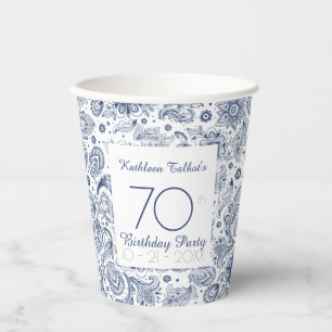 Gobelets En Papier Coupe Blue Vintage 70e Anniversaire Party Paper