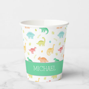 Gobelets En Papier Coupe d'anniversaire du Green Blue Pastel Dino