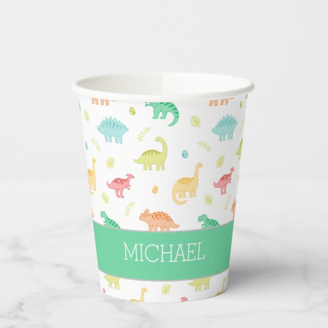 Gobelets En Papier Coupe d'anniversaire du Green Blue Pastel Dino (Gauche)