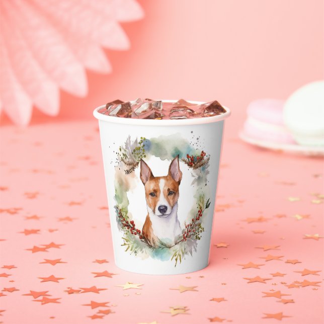 Gobelets En Papier Coupe de fête de la couronne de Noël Basenji (Insitu)