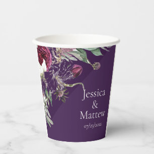 Gobelets En Papier Coupe de papier à fleurs violettes personnalisées