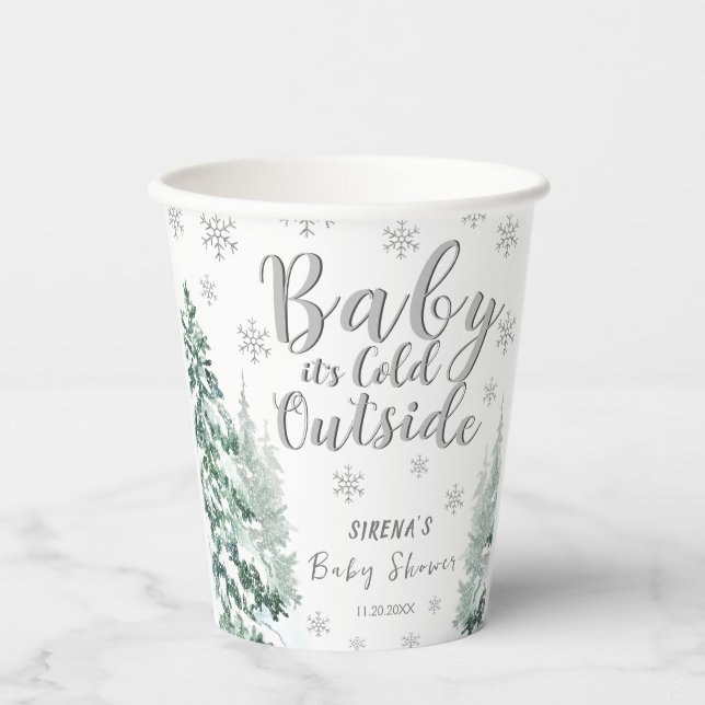 Gobelets En Papier Coupe de papier Baby shower d'hiver Silver Forest (Recto)