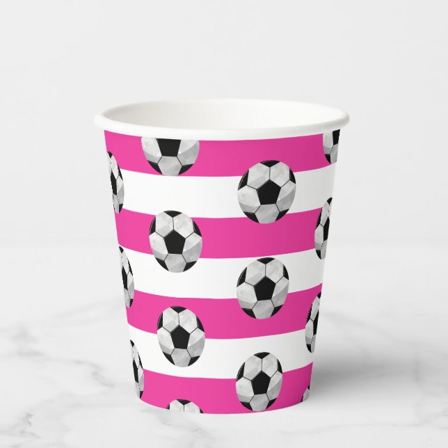 Gobelets En Papier Coupe de papier de soccer rose et blanc (Recto)