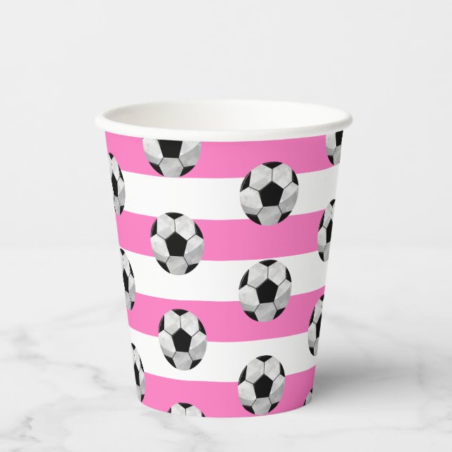 Gobelets En Papier Coupe de papier de soccer rose et blanc (Recto)