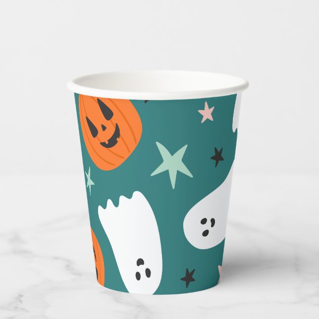 Gobelets En Papier Coupe de papier d'Halloween Citrouille et Fantôme  (Recto)