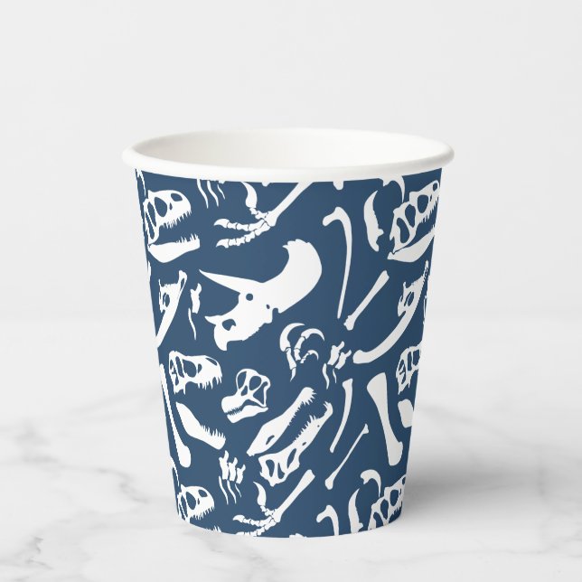 Gobelets En Papier Coupe de papier Dinosaur Bones (Bleu) (Recto)