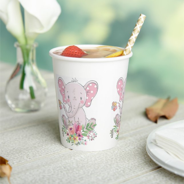 Gobelets En Papier Coupe de papier Eléphant rose Floral (Insitu)