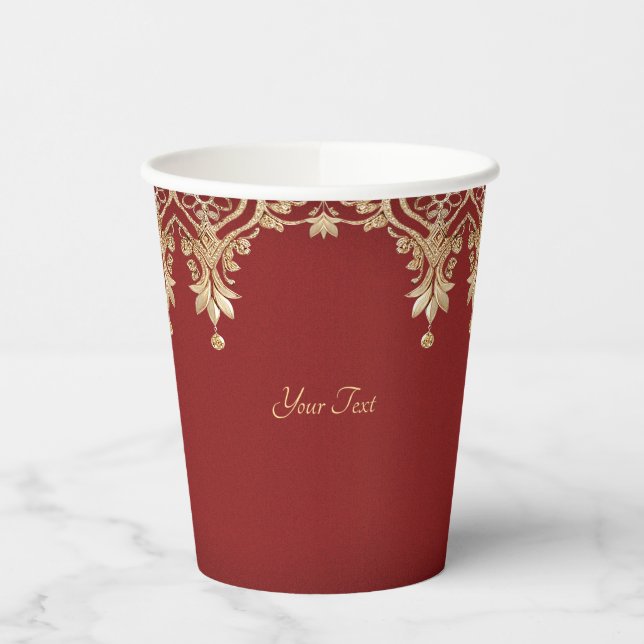 Gobelets En Papier Coupe de papier floral rouge or moderne (Gauche)