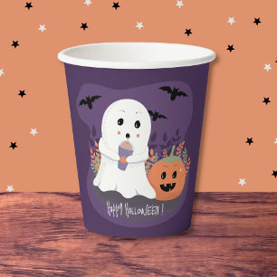 Gobelets En Papier Coupe de papier mauve mou avec Fantôme d'Halloween