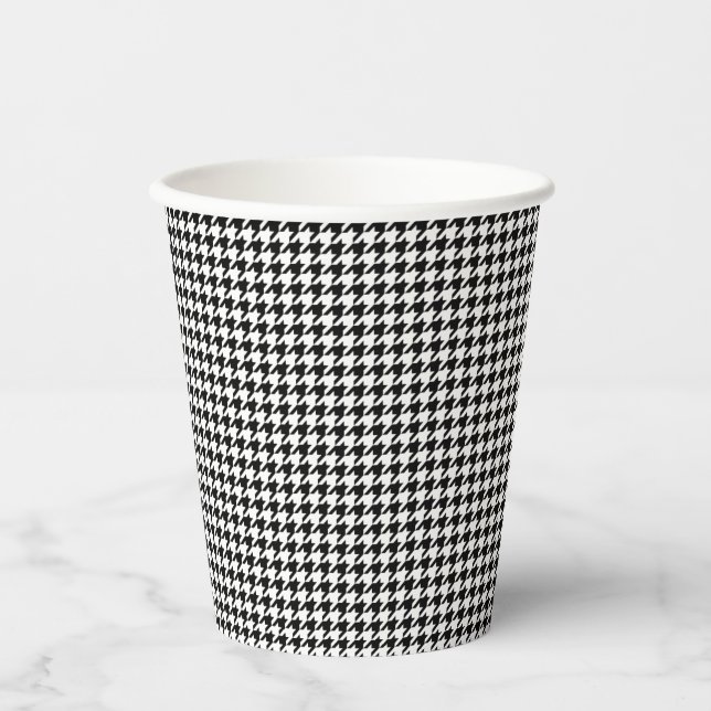 Gobelets En Papier Coupe de papier noir et blanc Houndstooth (Recto)