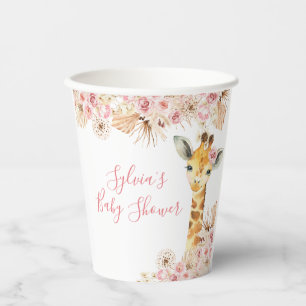 Gobelets En Papier Coupe en papier Baby shower de girafe Boho Rose