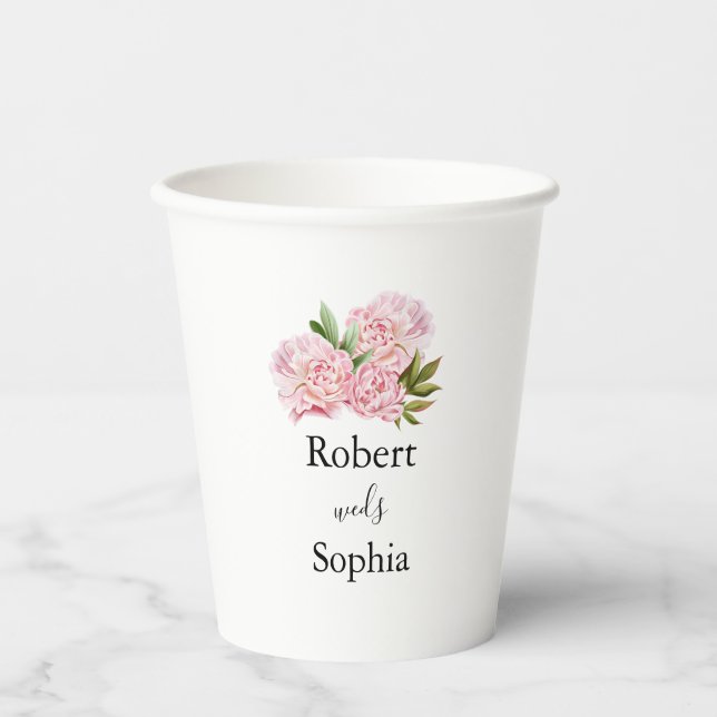 Gobelets En Papier Coupe en papier Mariage en fleur rose (Recto)