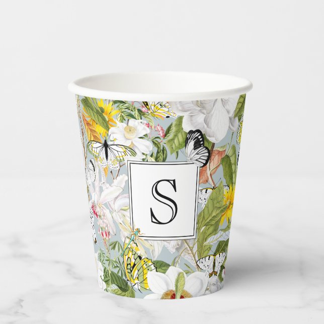 Gobelets En Papier Coupe en papier monogramme Vintage Dusty Blue Mari (Recto)