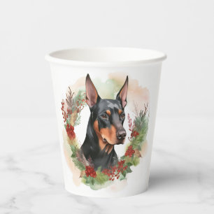 Gobelets En Papier Coupe festive Doberman Christmas Wreath