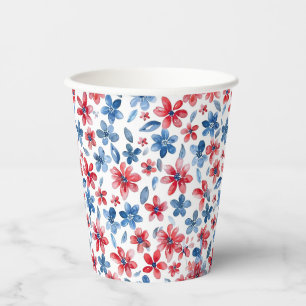 Gobelets En Papier Coupe Florale Rouge Blanc et Papier Bleu 4 juillet