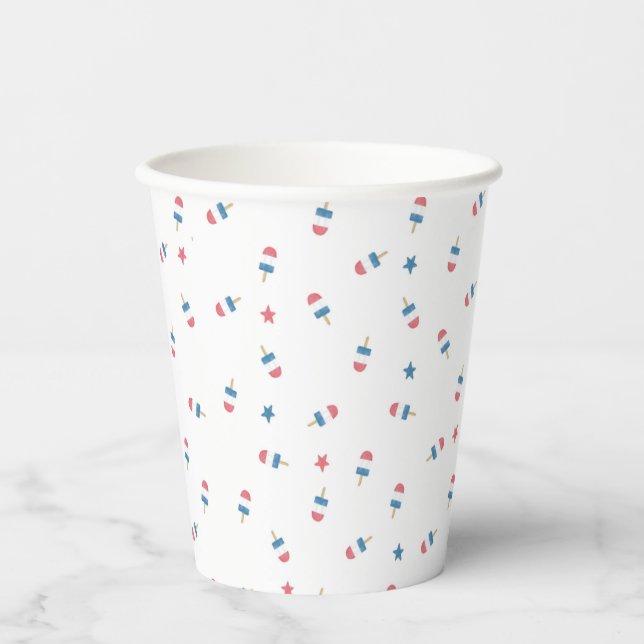 Gobelets En Papier Coupe Popsicle en blanc | Rouge, blanc et barbecue (Recto)
