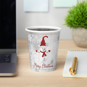 Gobelets En Papier Coupe Red Cute Snowman en papier de vacances