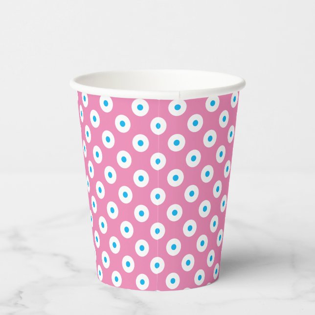Gobelets En Papier Coupe rose avec Polka-Dots Bleus et Blancs (Droite)