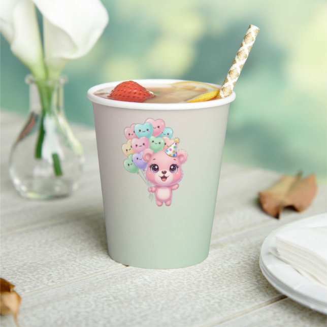 Gobelets En Papier Coupes de Baby shower d'ours rose pastel (Insitu)