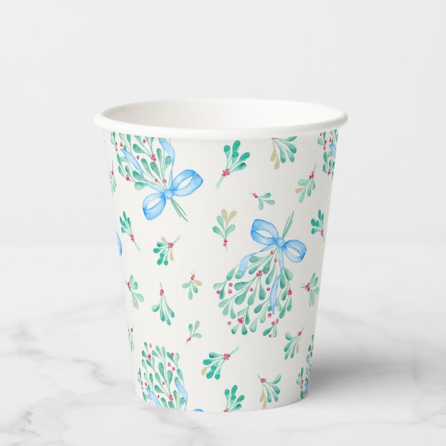 Gobelets En Papier Coupes de Baby shower Mistletoe Blue Bow (Recto)