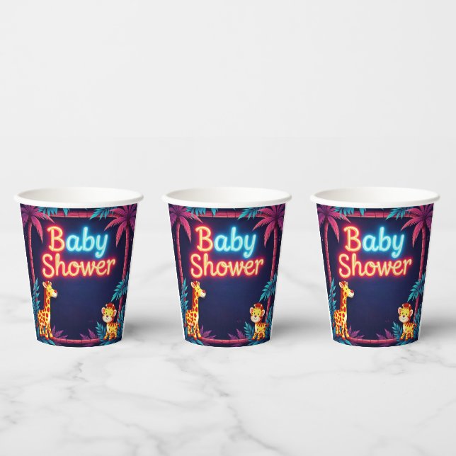 Gobelets En Papier Coupes de Baby showers Neon Safari (Multi)