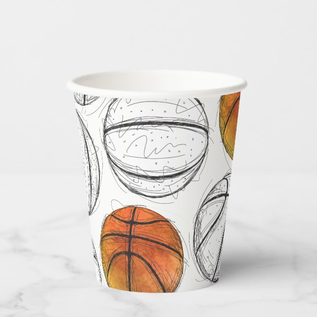 Gobelets En Papier Coupes de la partie de basket-ball en aquarelle (Recto)