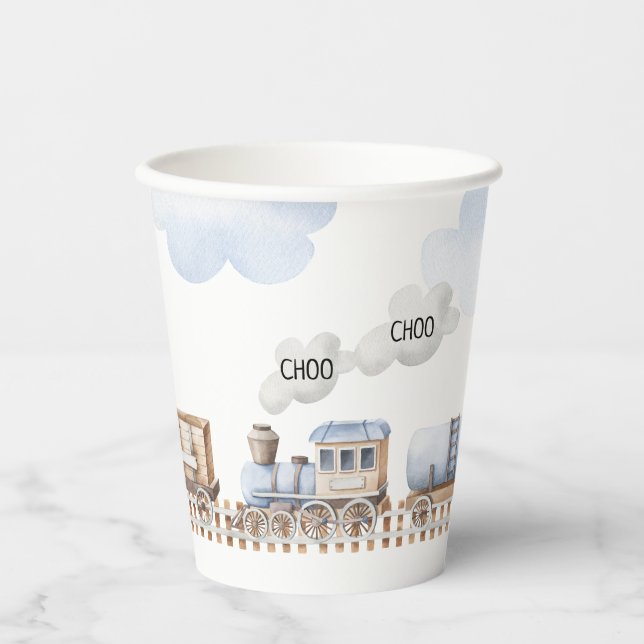 Gobelets En Papier Coupes de papier baby shower de train (Recto)