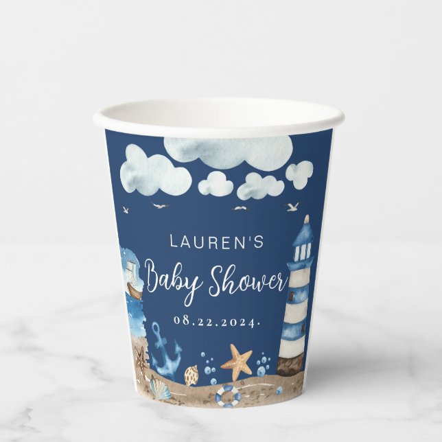 Gobelets En Papier Coupes de papier Baby shower nautique (Recto)