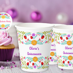 Gobelets En Papier Coupes de papier blanc et violet Fleur de Frise Me