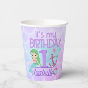 Gobelets En Papier Coupes de papier d'anniversaire à thème de la sirè