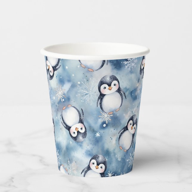 Gobelets En Papier Coupes de papier de Baby shower de pingouin - Hive (Recto)