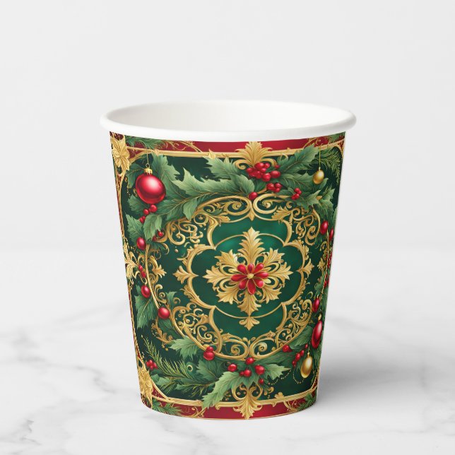 Gobelets En Papier Coupes de papier de Noël Red Green Gold (Verso)