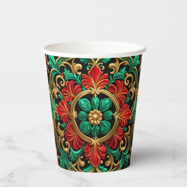 Gobelets En Papier Coupes de papier de Noël rouge vert (Verso)