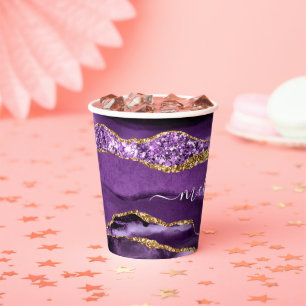 Gobelets En Papier Coupes de papier de Parties scintillant d'or viole